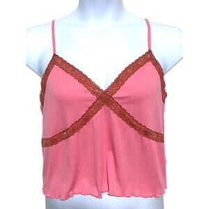 Arizona Jeans Co Pink Crop Camisole Top XXL Lace Coquette Y2K Soft Girl Fairy